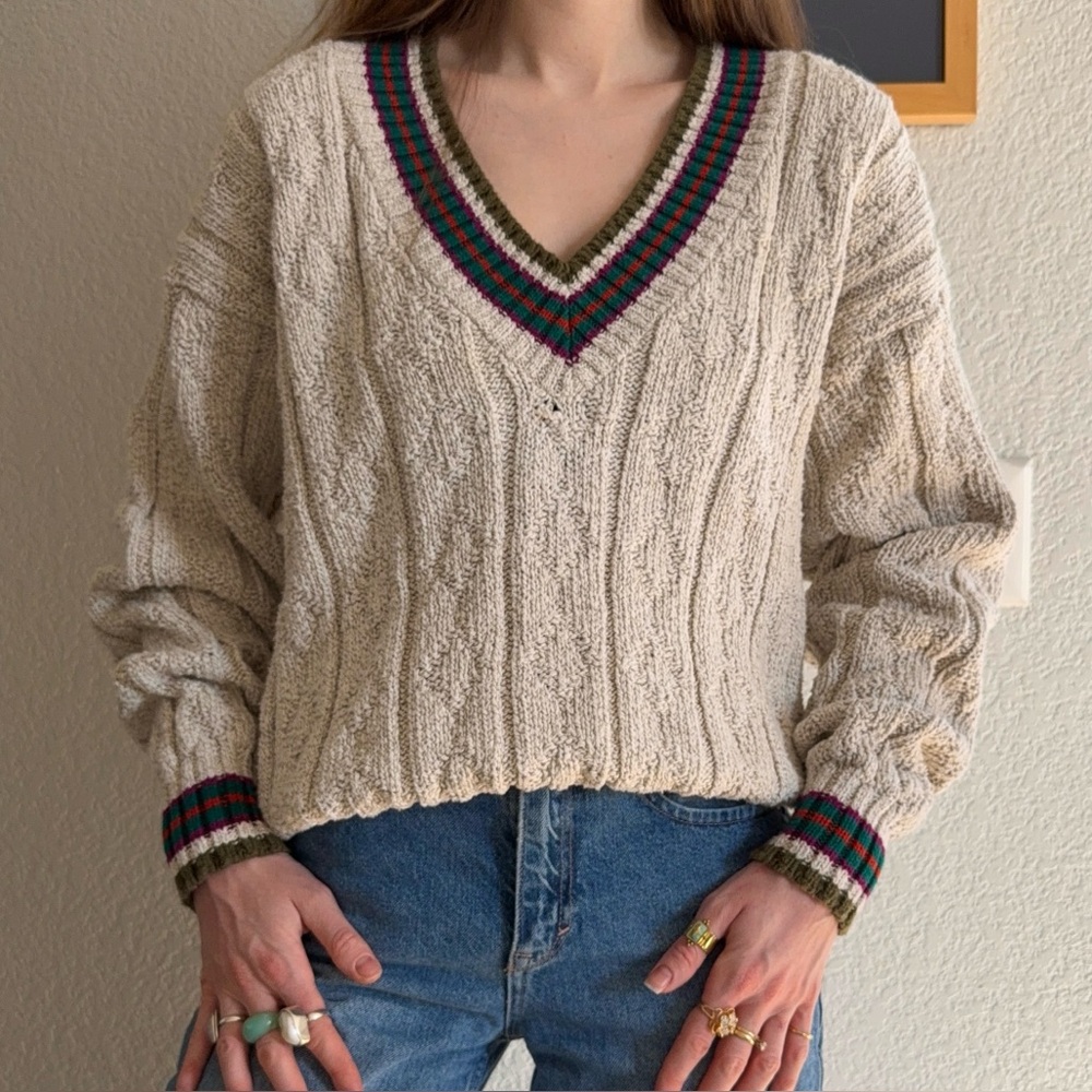 Vintage 90s V-Neck Knit Sweater - Picture 1 of 9